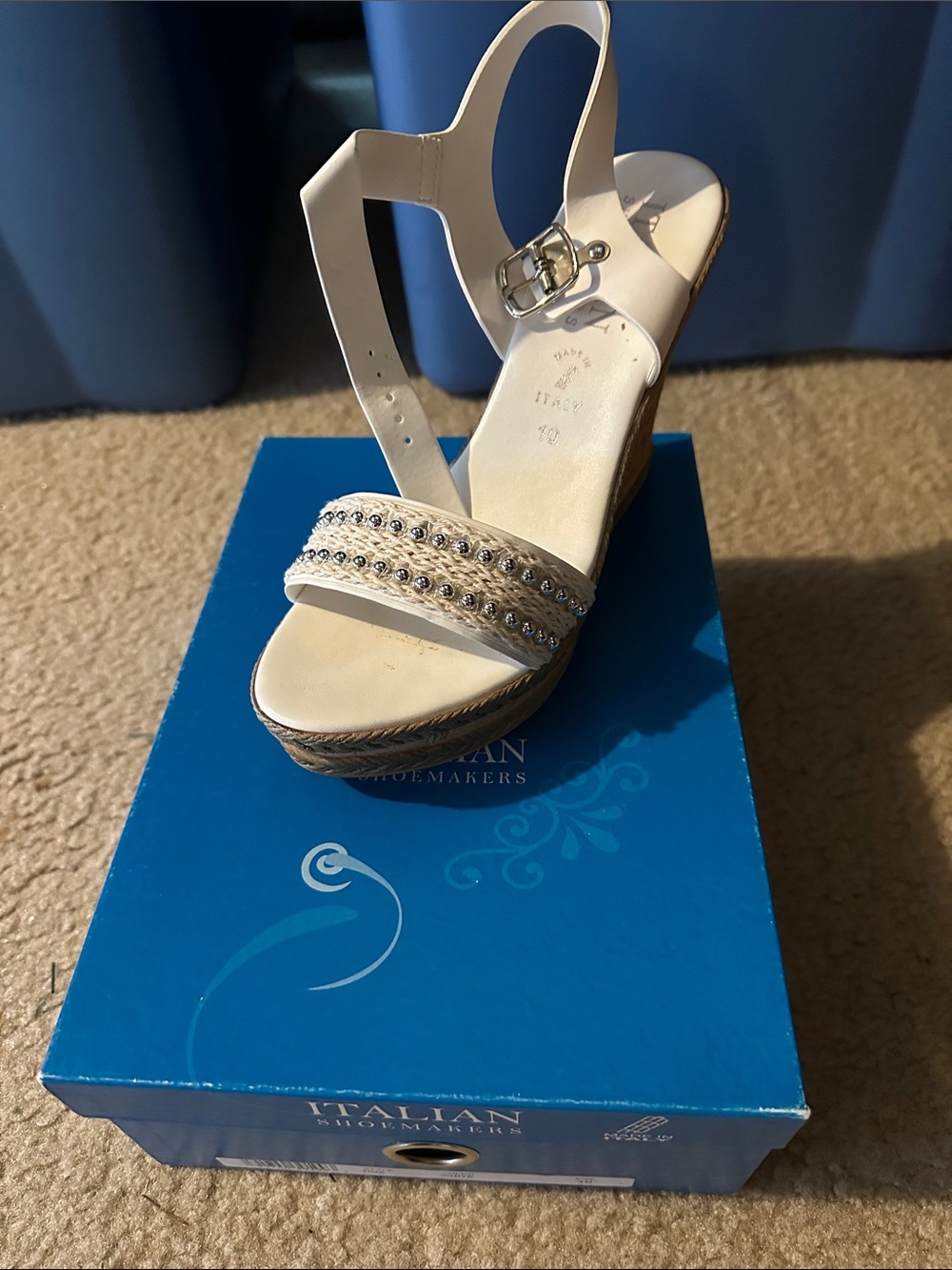 Italian Shoemakers White Wedge Sandals with Beaded Strap